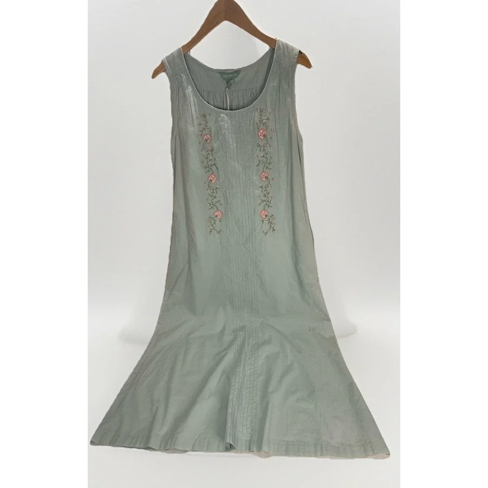 April Cornell NWT Blue Embroidered Floral Tank Midi Dress Cotton Sz XXS FLAW - Picture 1 of 13